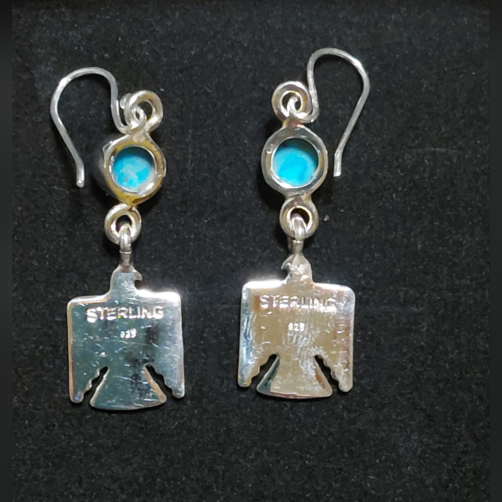 Silver and Turquoise Eagle Dangle Earrings - Picture 7 of 8